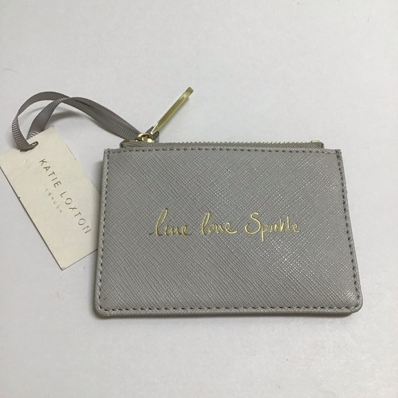 Katie Loxton Accessories - NEW Katie Loxton Gray Card Wallet Cash Zip Pouch Live Love Sparkle Gold Letters